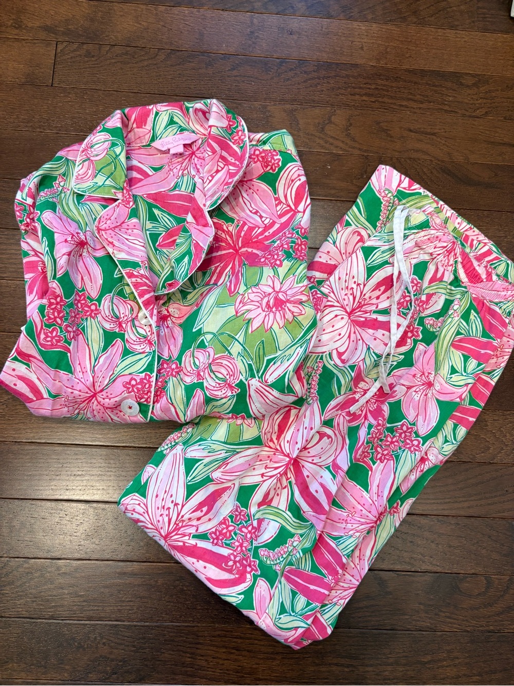 Lilly Pulitzer Long Sleeve Pajama Set Pink Green Lily Floral PJ Set Size XS